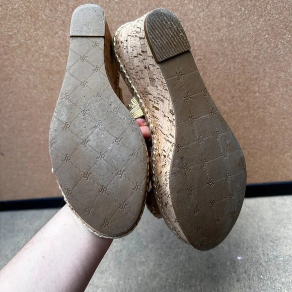 JACK ROGERS Platinum Gold Whipstitched Cork Platform Padded Sandals Size 8.5 - Picture 4 of 6